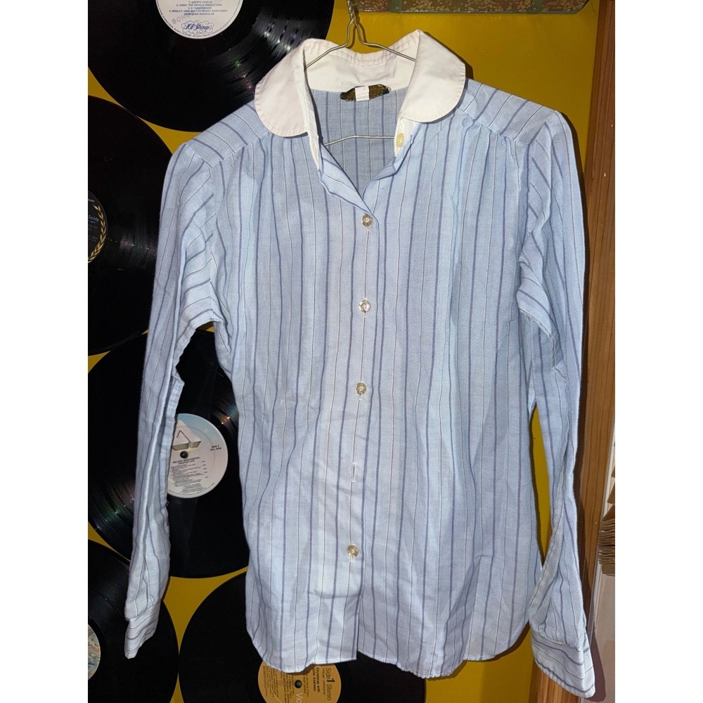Vintage Underground S.F. Kids Blue Striped Button Down Shirt White Collar Small